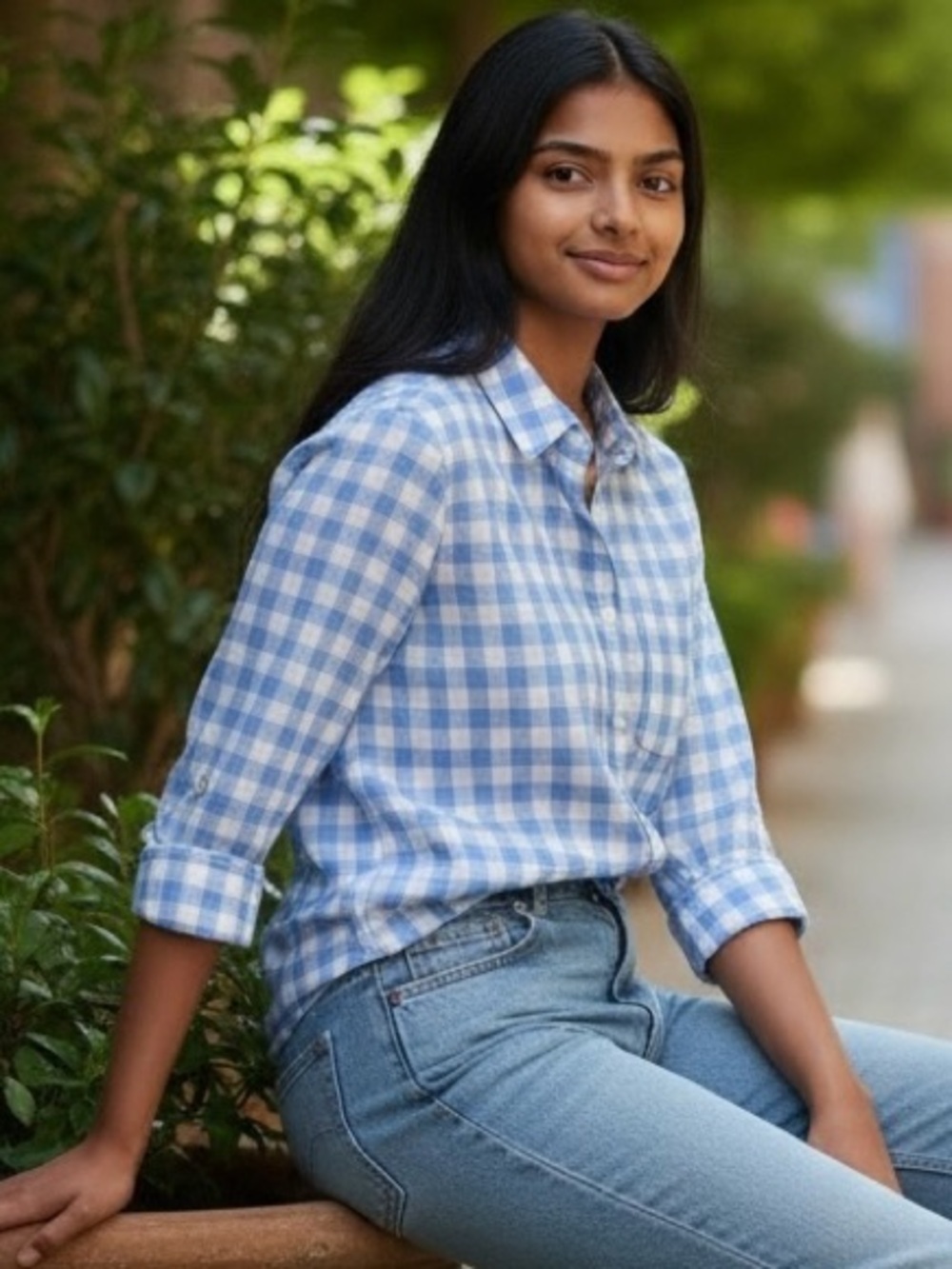 J. Crew Light Blue and White Women's Shirt